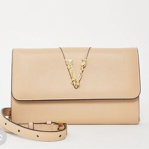 Authentic Versace Cream Leather Clutch with Gold Chain
